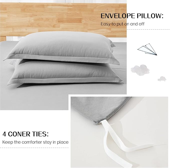 Dreaming Wapiti Duvet Cover Queen,Washed Microfiber Ice Grey Queen Size Duvet Cover Set,Solid Color - Soft and Breathable with Zipper Closure & Corner Ties (Ice Grey, Queen)