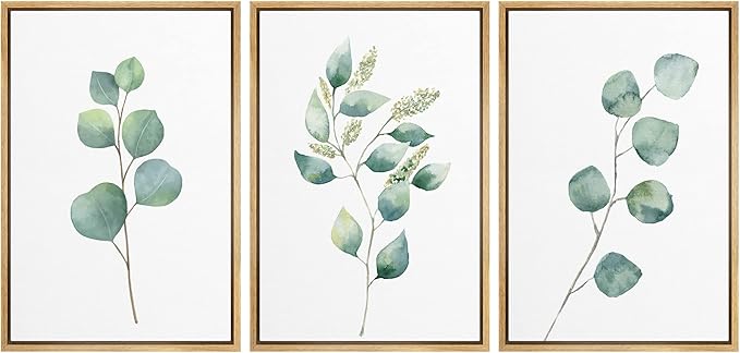 wall26 Canvas Print Wall Art Set Green Watercolor Forest Leaf Collage Nature Floral Illustrations Realism Rustic Scenic Colorful Wilderness for Living Room, Bedroom, Office - 16"x24"x3 Natural
