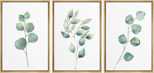 wall26 Canvas Print Wall Art Set Green Watercolor Forest Leaf Collage Nature Floral Illustrations Realism Rustic Scenic Colorful Wilderness for Living Room, Bedroom, Office - 16"x24"x3 Natural