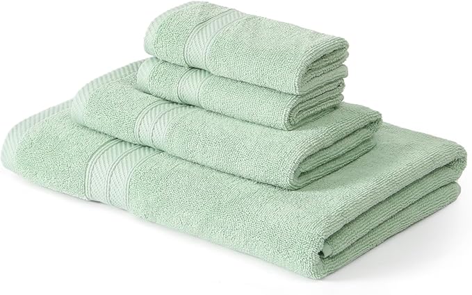 Modern Threads Trefoil Filigree 6-Piece 100% Cotton Towel Set – Reversible Yarn Dyed Jacquard – Includes 2 Bath Towels, 2 Hand Towels, 2 Washcloths – Absorbent, Quick Dry, Soft & Durable – Sage Green