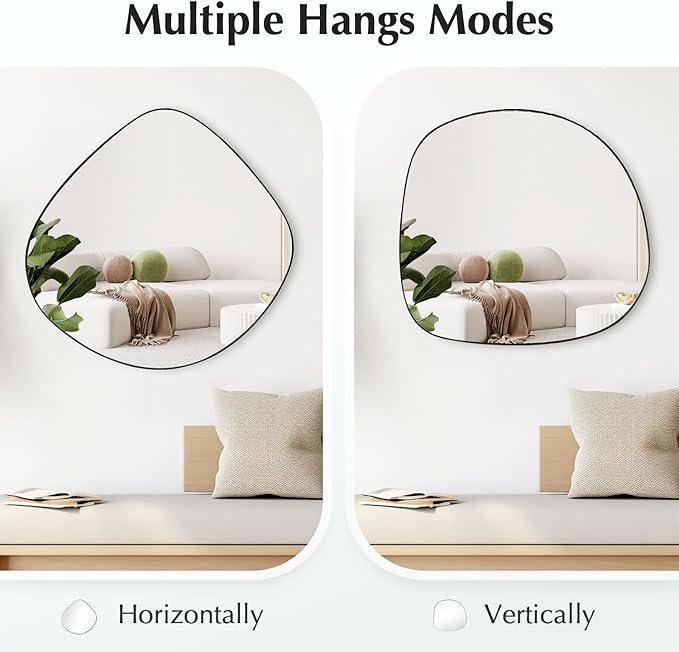 Irregular Wall Mirror Matel Matte Black Framed Wall Mirror for Living Room Bedroom Bathroom Entryway Wall Decor 23.6" L x 23.6" W ELE-004B