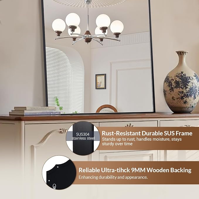 ANDY STAR Arched Mirror, 28 x 36 Inch Black Wall Mirror in Stainless Steel Metal Frame, Arch Top Rounded Corner 1 Inch Deep Set Design Wall Mount Hangs Vertical