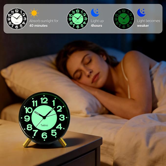 Tetino Analog Alarm Clock,Super Silent Non Ticking Small Clock with Night Light, Battery Operated, Simple Design, for Bedroom, Bedside, Desk, Adult, Kid, Gift，Ideal Decor (Light Luxury Gray)