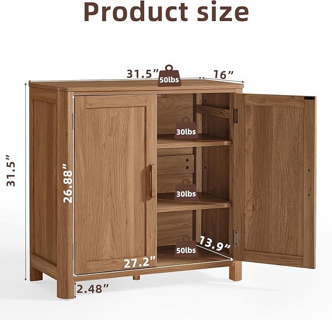 Sideboard Buffet Cabinet with Storage, 31.5" Arc-Shaped Credenza with 2 Doors & Adjustable Shelves, Mid Century Modern Coffee Bar Cabinet for Kitchen, Living Room, Entryway, Darkwood