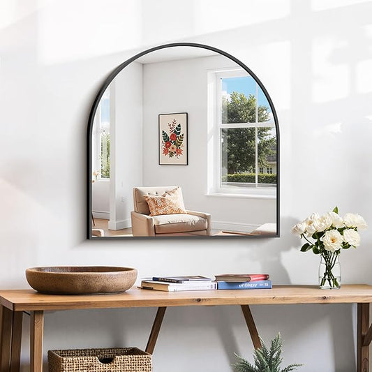 CIRCUMI Arched Wall Mirror, 24"x24" Black Arched Mirror with Tempered Glass, Metal Frame, Large Size for Entryway Table, Mantel,Living Room,Over Sink,Arch Mirror for Decor,Shatterproof&Crystal-Clear