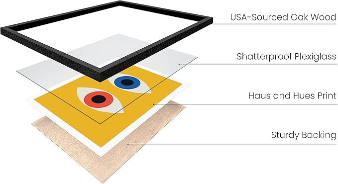 HAUS AND HUES Mid Century Modern Wall Art - Retro Evil Eye Decor, Bauhaus Yellow Wall Art, Large Abstract Art Print (Black Frame, 16x20)