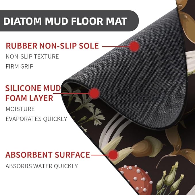 Bath Mat Rug,Bobo Mushrooms Non Slip Quick Dry Super Absorbent Thin Bathroom Rugs Fit Under Door-Easy to Clean Bathroom Floor Mats-Shower Rug for Shower Sink Bathtub(20" x 31"in)