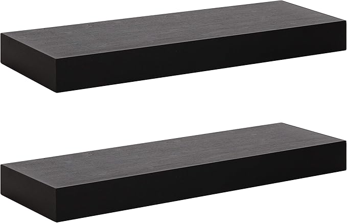 Kate and Laurel Havlock Modern Floating Shelves, Set of 2, Black, Sophisticated Storage and Display Shelves for Wall