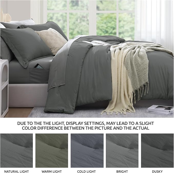 WRENSONGE King Size Comforter Set- 7 Pieces Soft Grey Bed in a Bag with Fitted Sheet, Flat Sheet, 2 Pillow Shams, and 2 Pillowcases- Warm Bedding Set for All Season