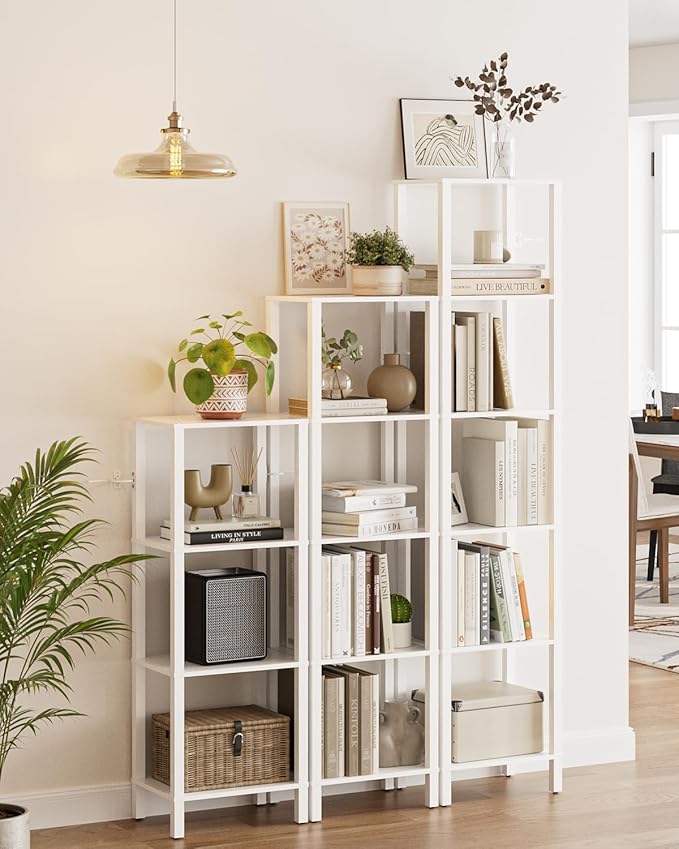 Open Book Shelf, 5 Tier Tall Bookshelf, Freestanding Shelf Narrow Bookcase with Open Shelves, 14.96" x 10.63" x 53.54", Book Shelves for Living Room, Office, Study, White