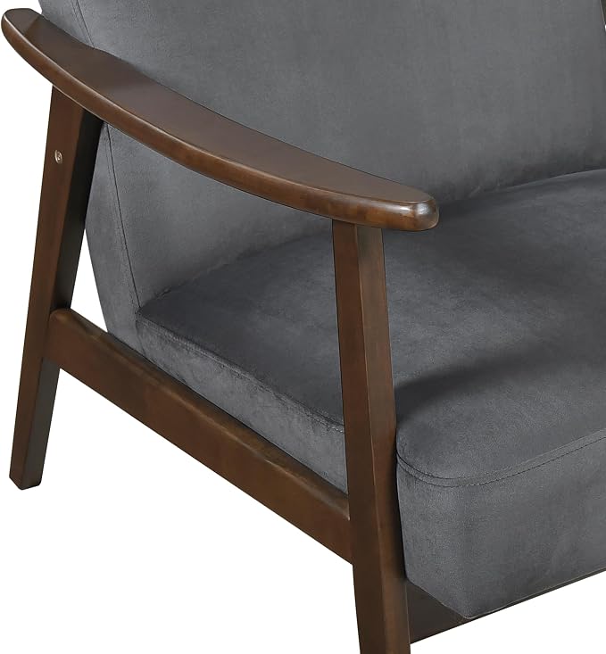 Lexicon Mid Century Modern Chair Velvet Accent Chair for Living Room Chair w/Solid Wood Armrests and Legs, Cushioned Seat and Backrest, Reading Chair and Lounge Chair for Bedrooms/Studios, Dark Grey