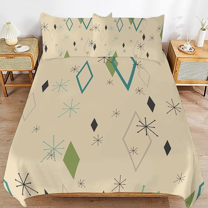 Modern Mid Century Duvet Cover, Vintage Geometry Bedding Sets Soft Comforter Cover，Aesthetic Abstract Art Bedding 3 Piece (1 Duvet Cover 90"x90" + 2 Pillow Sham 20"x30")