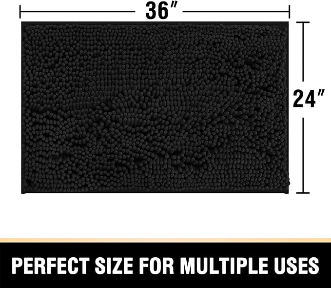 H.VERSAILTEX Bathroom Rugs Bath Mat Bath Rugs Bath Mats for Bathroom Non Slip Extra Thick Buncy Soft Chenille Bath Rug Fulffy Shag, Indoor Rug Carpet for Living Room (Black, Extra Large 24" x 36")