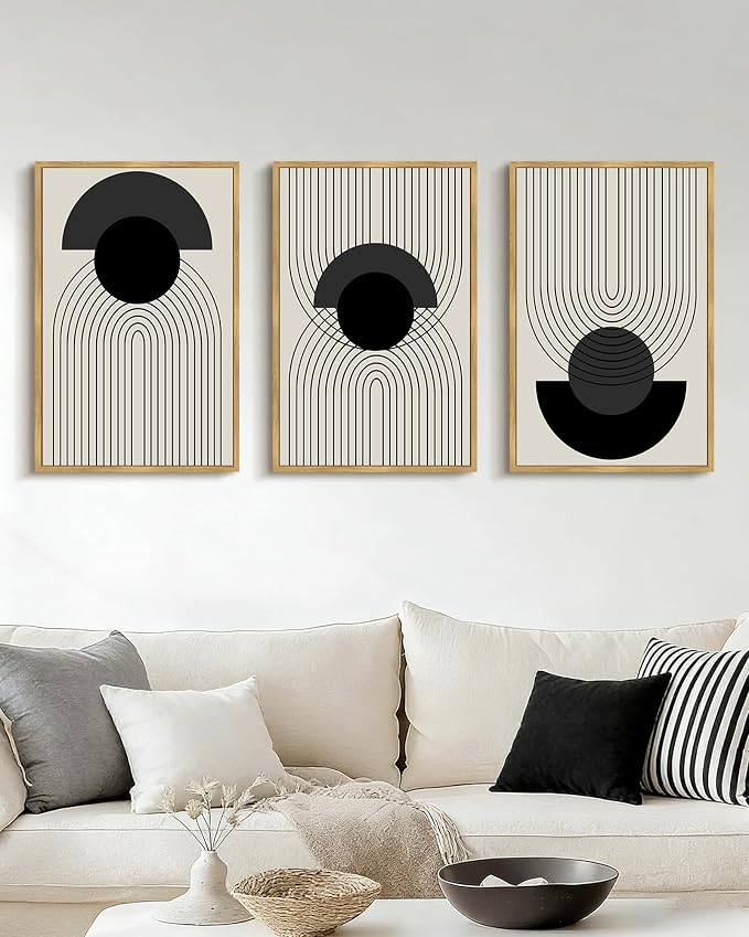Drsoum Black Boho Wall Art Framed Modern Decor Bohemian Wall Decor Abstract Geometry Lines Prints Ready to Hang 16x24in Natural Framed
