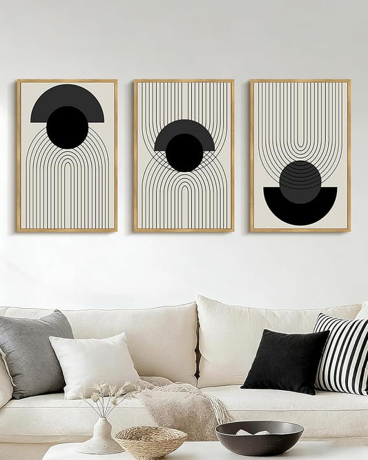 Drsoum Black Boho Wall Art Framed Modern Decor Bohemian Wall Decor Abstract Geometry Lines Prints Ready to Hang 16x24in Natural Framed