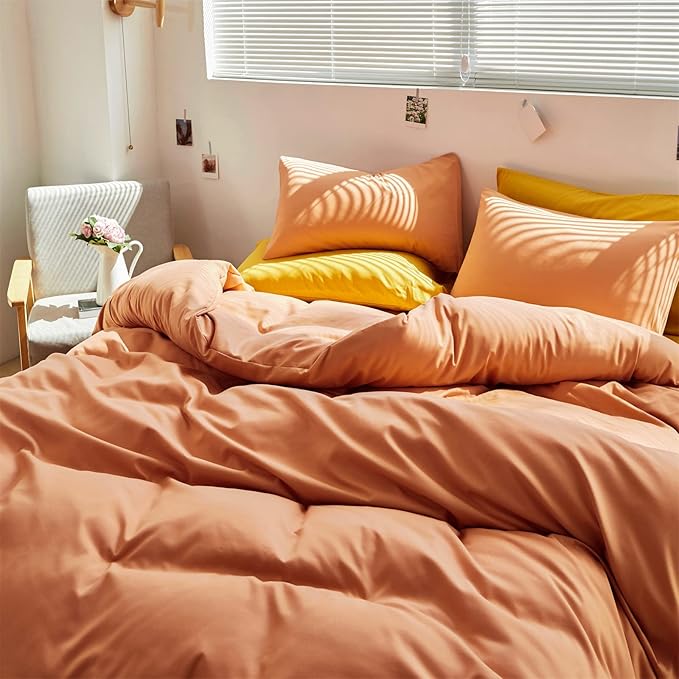 Pureant Peach Comforter Sets Queen Women Girls Grapefruit Color Bedding Comforters Cotton Luxurious Light Orange Adults Teens Solid Coral Bed Pure Blankets, Queen(90''*90''-Comforter)
