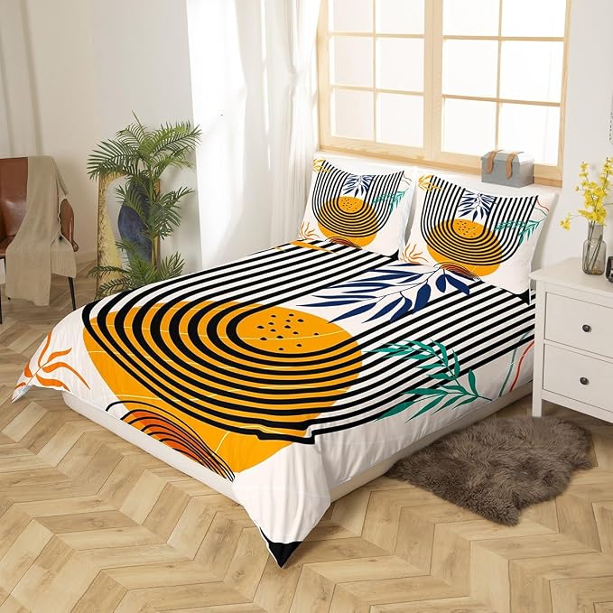 Erosebridal Mid Century Bedding Sets King Swirl Line Bed Set, Vintage Minimalit Bed Cover Modern Artwork Duvet Cover, Abstract Circle Spiral Bedding Lightweight for All Seasons