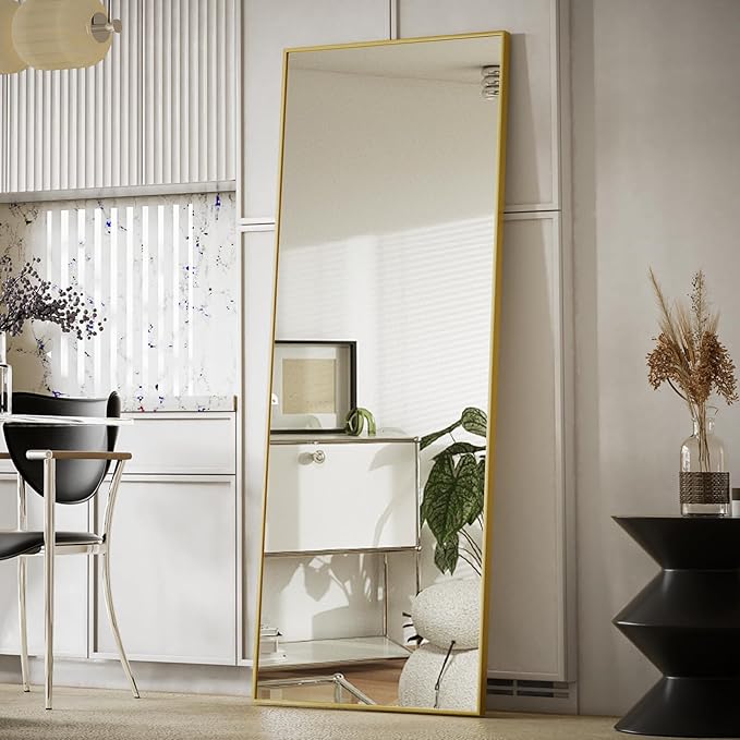 Koonmi 68"x22" Floor Mirror Full Length, Bedroom Floor Body Mirror with Stand, Large Gold Mirror, Leaning, Standing or Hanging Horizontally/Vertically