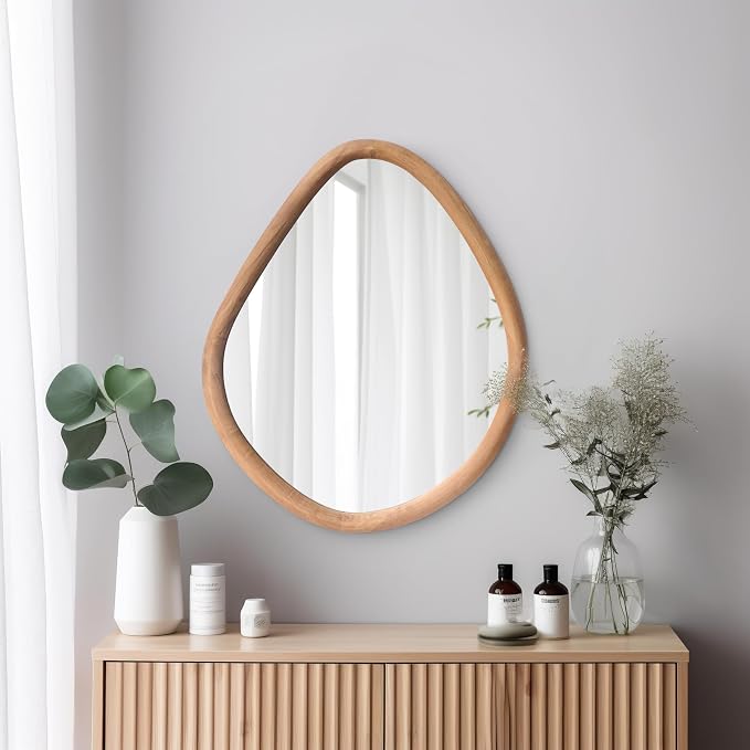 sawsile Irregular Wall Mirror,Nature Wood Asymmetrical 21X26” Modern Vanity Farmhouse Organic Mirror for Bathroom,Bedroom,Living Room,Washroom