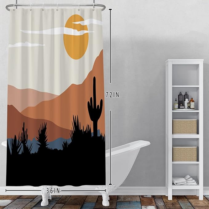 Baocicco Mid Century Shower Curtain Sun Mountains Cactus Modern Abstract Boho Art Shower Curtains Decorative for Bathroom Home Bathtubs Waterproof Fabric Shower Curtain with Hooks 36x72 Inches