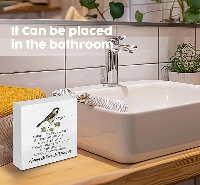 A Bird Sitting on a Tree Is Never Afraid Inspirational Sign - Inspirational Motivational Bird Shelf Desk Decor, Inspirational Motivational Birds Wooden Box Signs Decorative Signs & Plaques