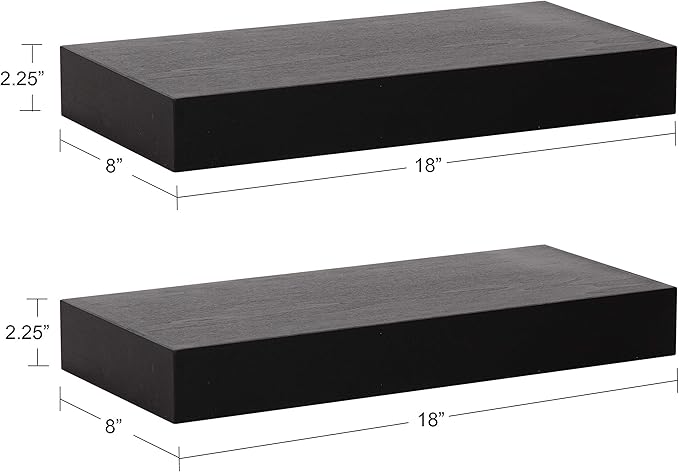 Kate and Laurel Havlock Modern Floating Shelves, Set of 2, Black, Sophisticated Storage and Display Shelves for Wall