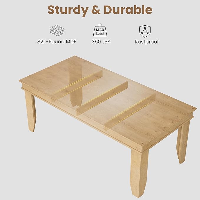 GarveeHome Farmhouse Dining Table for 6-8 People, 71 in Long Kitchen Tables with Wooden Sturdy Frame, 6 ft Large Rectangular Dinner Table for Dining Room, Kitchen (Natural, 71" Non-extendable)