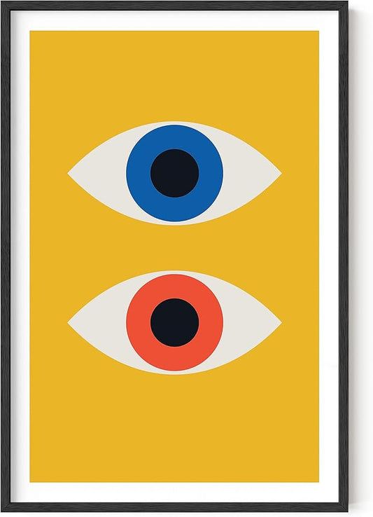 HAUS AND HUES Mid Century Modern Wall Art Print - Retro Wall Art, Evil Eye Decor, Bauhaus Poster (Black Frame, 24x36)