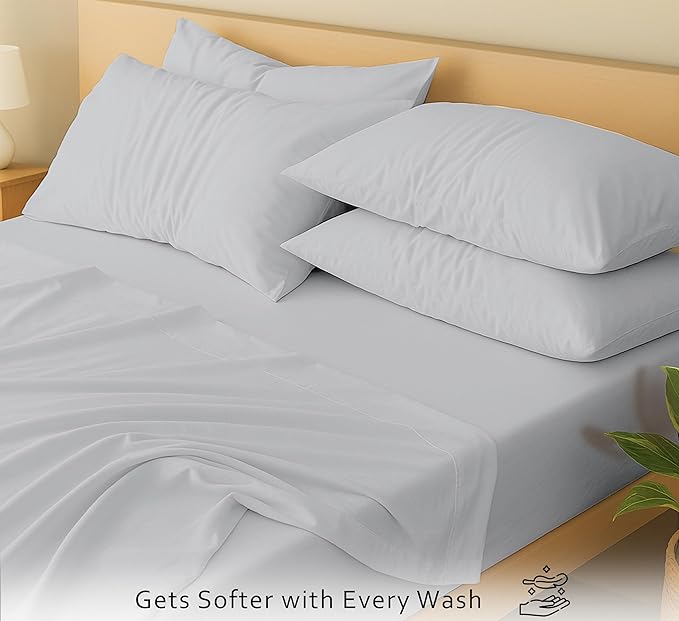RUVANTI 100% Cotton Percale Sheets Full Size 6 Piece Set, Cooling Bed Sheets for Hot Sleepers, Deep Pocket 16”, Breathable Lightweight & Durable, Crisp Hotel Style Sheets, Cloud Gray