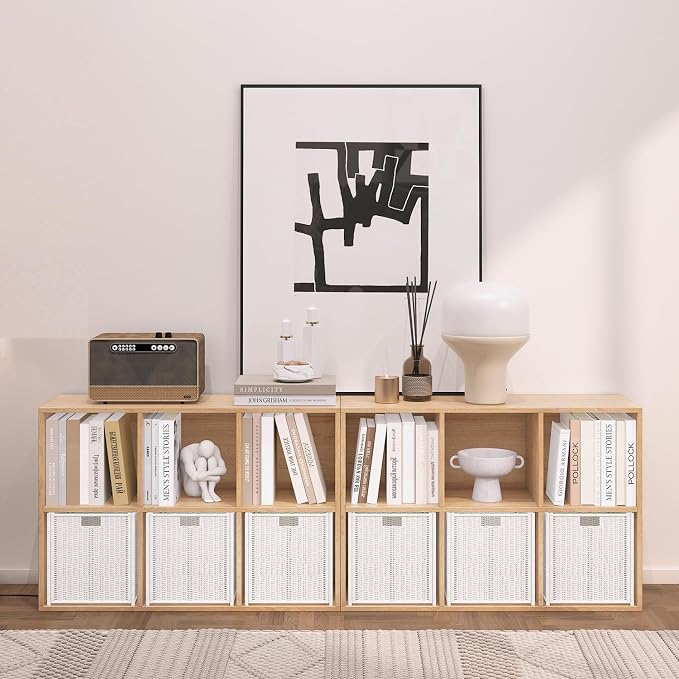 Wooden 6 Cube Storage Organizer with Closed Back Panel,Natural Oak Cube Shelf Cubby Storage Organizer with Compartments for Living,Bookshelf, Easy to Install (Oak, 6 Cube-11in)