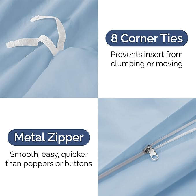 Duvet Cover King Size - Extra Soft King Size Duvet Cover - Lightweight, Breathable & Cozy - Easy Care & Fade Free w/Zipper Closures & Ties - 104" x 90" Inches - (Sky Blue) Comforter Not Included