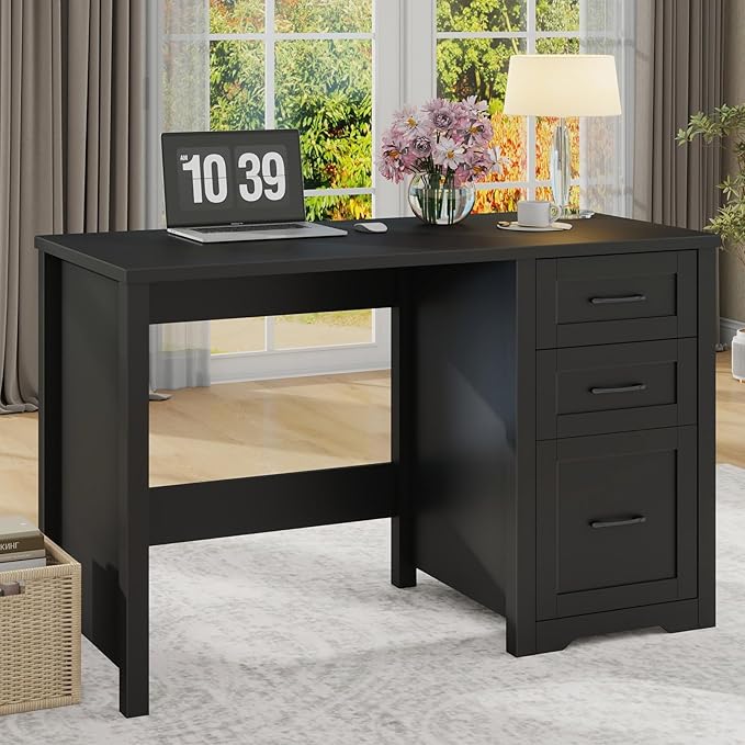 Vabches Farmhouse 47” Executive Desk with File Drawer, Mutual Installation Rustic Computer Desk with 2 Storage Drawers,Office Home Workstation for Work Study Writing, Black
