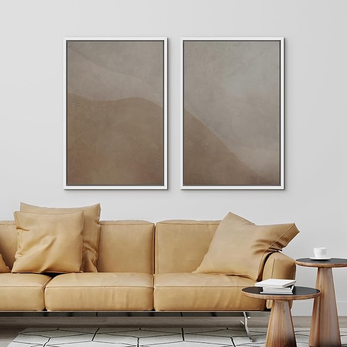 IDEA4WALL Framed Canvas Print Wall Art Set Neutral Earth Tone Abstract Beige and Taupe Color Block Illustrations Modern Art Decorative Calm/Zen for Living Room, Bedroom, Office - 16"x24"x2 White