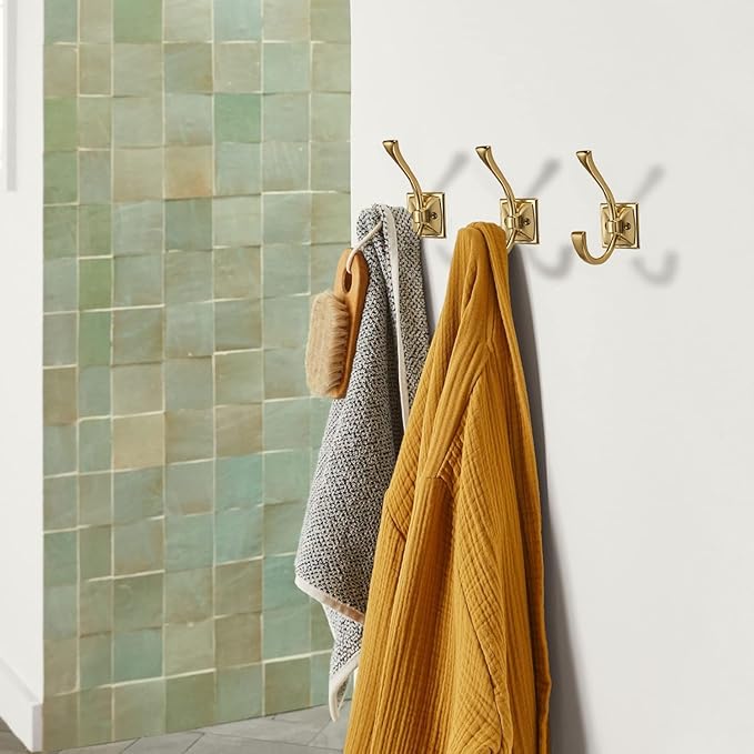 Large Wall Hooks 5 Pack Champagne Brozne Coat Hooks Hardware Towel Hooks for Hanging Coats 4.35 Inch Double Robe Hooks Wall Mounted with Screws for Key, Towel, Bags, Cup, Hat