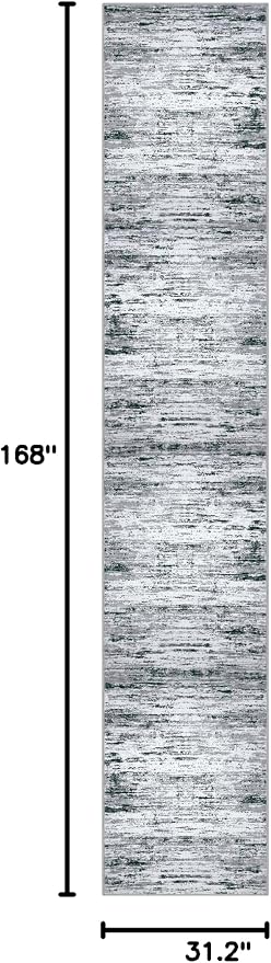 Lansny Modern Abstract Runner Rug 2.6x14, Black Grey White Washable Long Kitchen Runner Non-Slip Soft Hallway Rug Runner Thin Print Faux Wool Carpet for Entryway Bedroom Laundry Room Indoor Home Decor