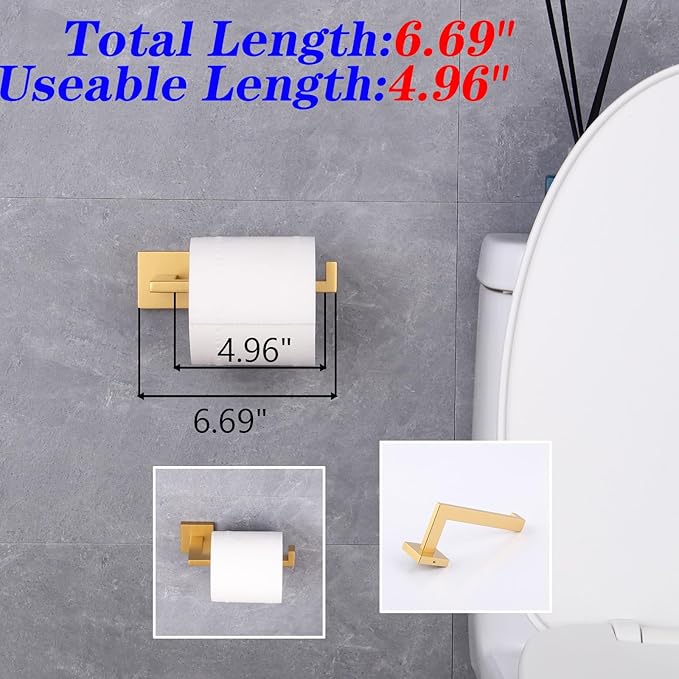 GERZWY Bathroom 3-Piece Hardware Set Gold Stainless Steel - Coat Hook Toilet Paper Holder Towel Ring IG18567-3BE