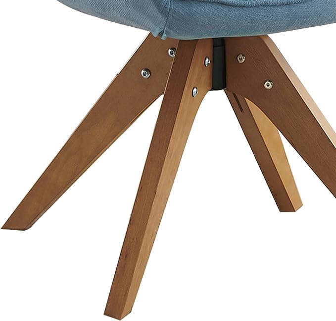 Art Leon Office Chair No Wheels, Mid Century Modern Desk Chair No Wheels, Swivel Accent Chair with Solid Wood Legs, Upholstered Arm Chair for Small Spaces Living Room Bedroom, Blue