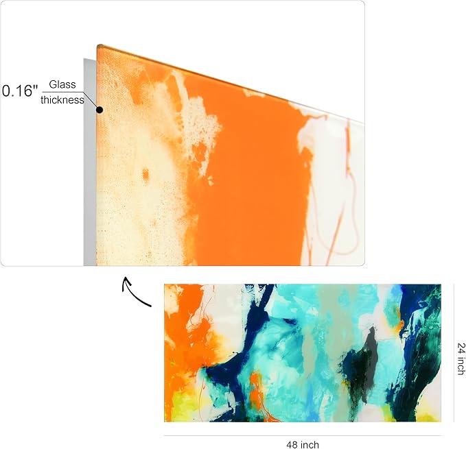 Empire Art Direct Tidal Abstract 2 Frameless Free Floating Tempered Glass Panel Graphic Wall Art, 48" x 24" x 0.2", Ready to Hang