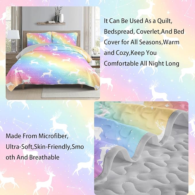 AILONEN Colorful Forest Animal Queen Quilted Comforter Set 3 Piece, Dreamy Constellation Bedspread Coverlet with 2 Pillowcases, Artistic Bedding for Couples