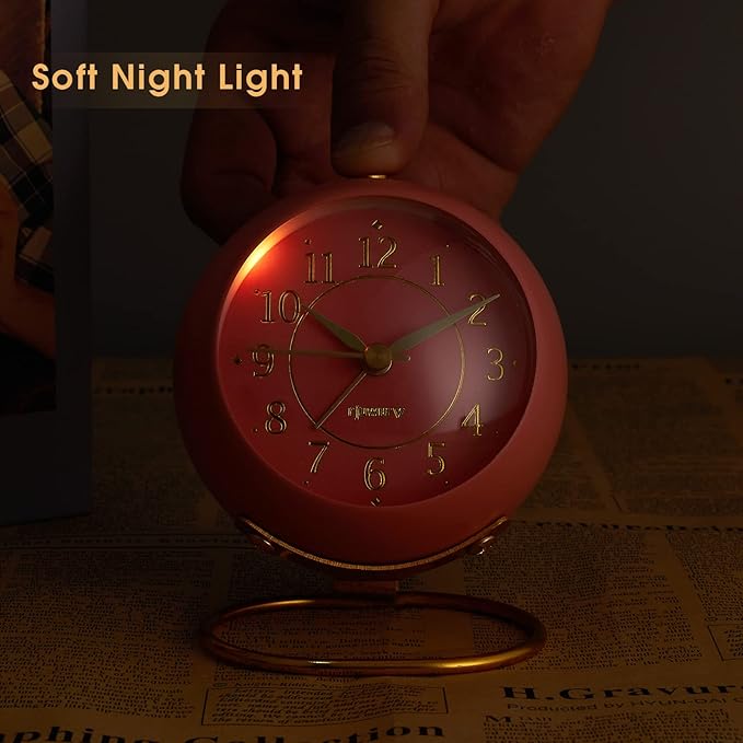 rjuwurv Metal Desk Alarm Clock, Retro Bedroom Table Vintage Analog Alarm Clock, Silent Non-Ticking Gold Clock, Bedside Décor(Sweet Pink)