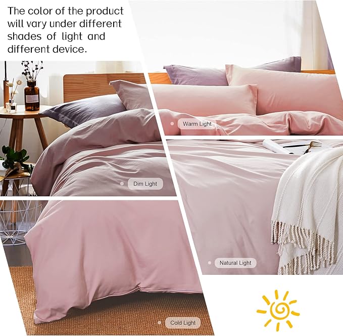 Dreaming Wapiti Duvet Cover Twin,Washed Microfiber Pink Twin Size Duvet Cover Set,Solid Color - Soft and Breathable with Zipper Closure & Corner Ties (Pink Mocha, Twin)