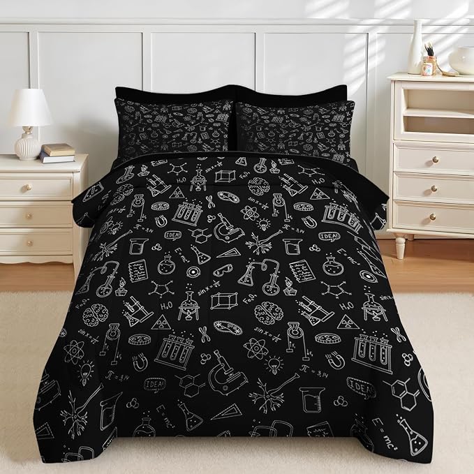 Nesker Comforter Set Queen Size, Science Lab School 7 Pcs Bedding for Kids and Adults, Medical University Chemistry Bed Sheet Sets with Fitted Sheet 2 Pillowcases & 2 Shams