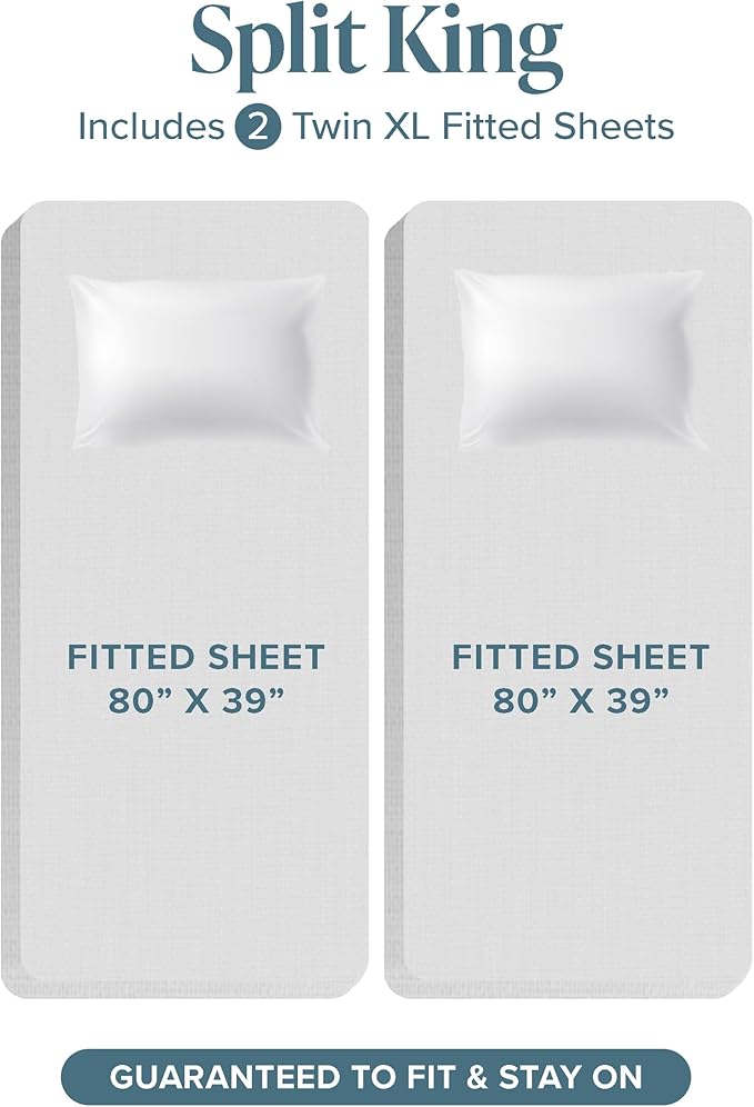 Bare Home Split King Sheet Set - 1800 Ultra-Soft Microfiber Bed Sheets - Double Brushed - Deep Pockets - Easy Fit - 5 Piece Set - Bedding Sheets & Pillowcases (Split King, Medium Blue)