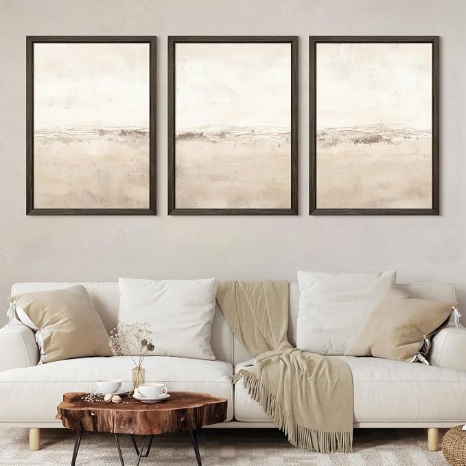 Baccone Beige Abstract Wall Art Set of 3 Neutral Canvas Wall Art Prints Boho Abstract Picture Modern Abstract Art Wall Decor Minimalist Artwork for Living Room Bedroom Decor 12x16 Inch Wood Framed