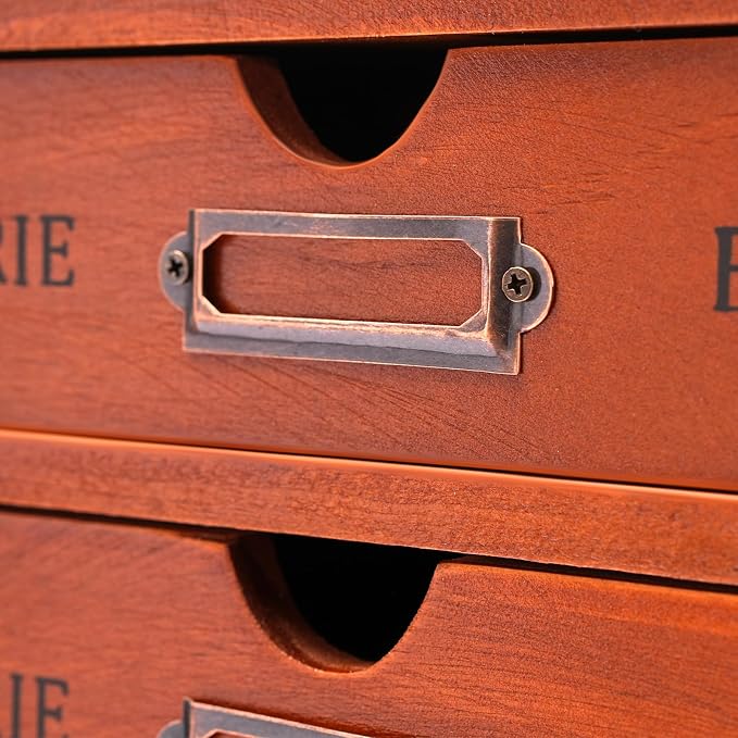 Vintage Wooden Drawers Organizer, 16-Drawer Desktop Storage Box With Drawers, Iron Label Holders, Apothecary Cabinet For Countertop Tea Coffee Pod Storage(5-Drawer/Brown)