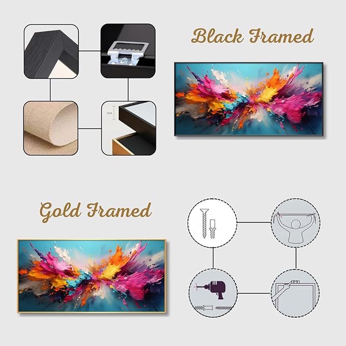 Colorful Abstract Canvas Wall Art,Abstract Canvas Wall Art, Large Abstract Canvas Wall Art, Abstract Wall Art, Modern Abstract Wall Art, Abstract Art Wall Decor, Living Room Wall Art (Gold Framed, 47"x 23"| 120x60cm )