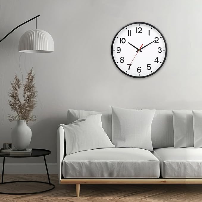 Wall Clocks Battery Operated 10 inch Modern Wall Clock,Silent Non Ticking Wall Clock for Living Room Bedroom Kitchen Office Classroom Decor (White and Black)