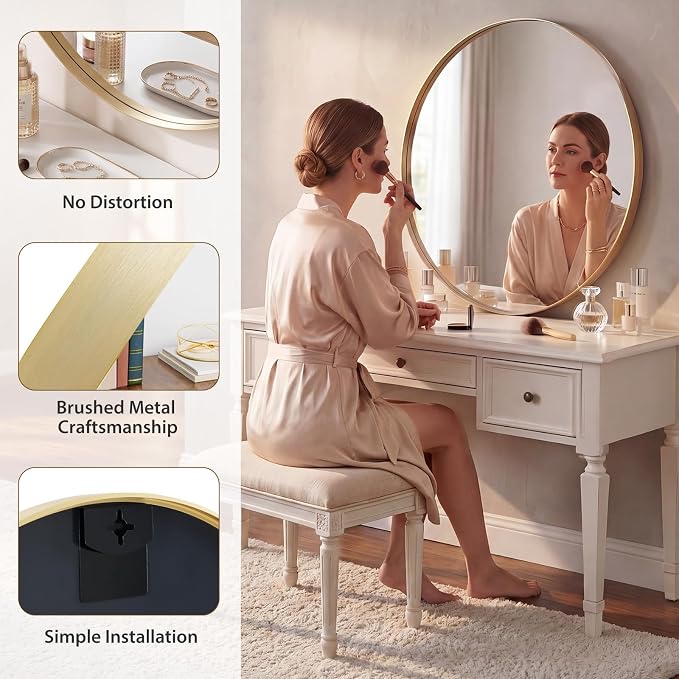 NEWBULIG 30-Inch Round Wall Mirror, Bathroom Wall Circle Mirror with Metal Frame, Bathroom Decor for Entryway, Living Room, Vanity, Gold