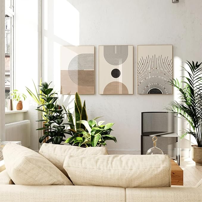 Mid Century Modern Wall Art Set of 3 Neutral Boho Art Prints Abstract Geometric Wall Art Picture Black Beige Minimalist Painting Canvas Artwork for Living Room Bedroom 16x24 Inch UNFRAMED