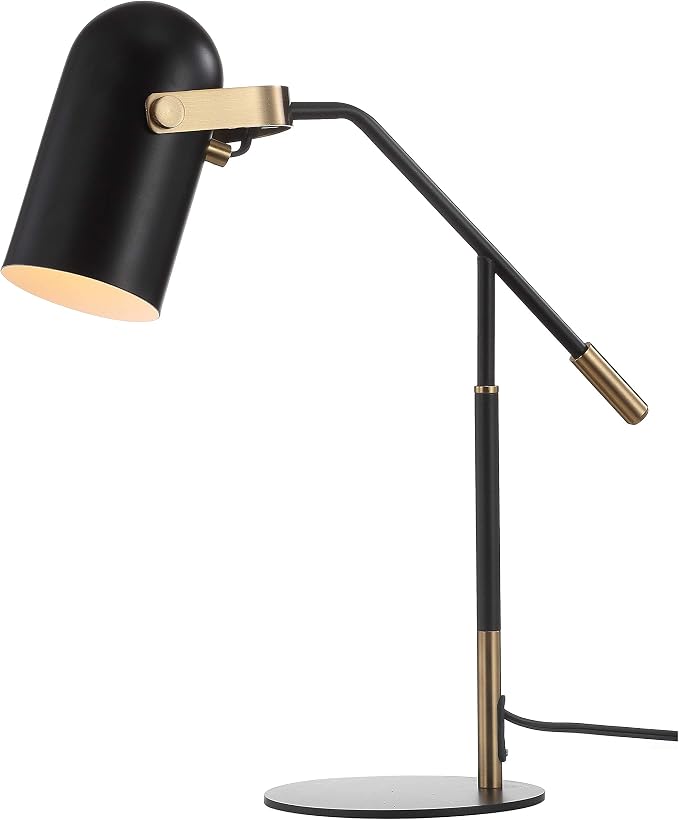 JONATHAN Y 19.25" Black/Brass Gold Edison Metal LED Task Lamp, Contemporary Industrial Adjustable Desk Lamp for Home Office, Reading, UL Listed, LED Bulb Included JYL6116A